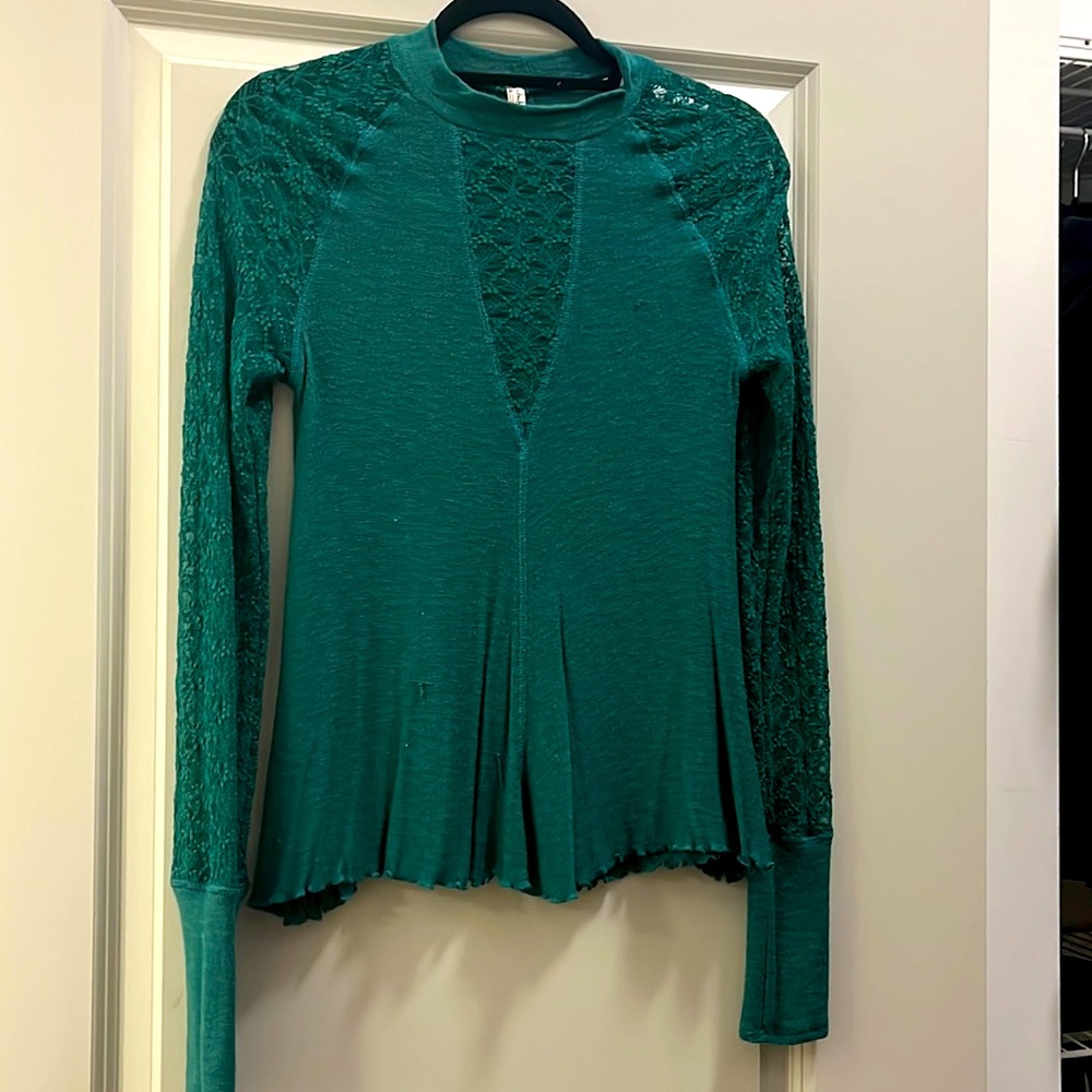 Free People Lace Sleeve Top